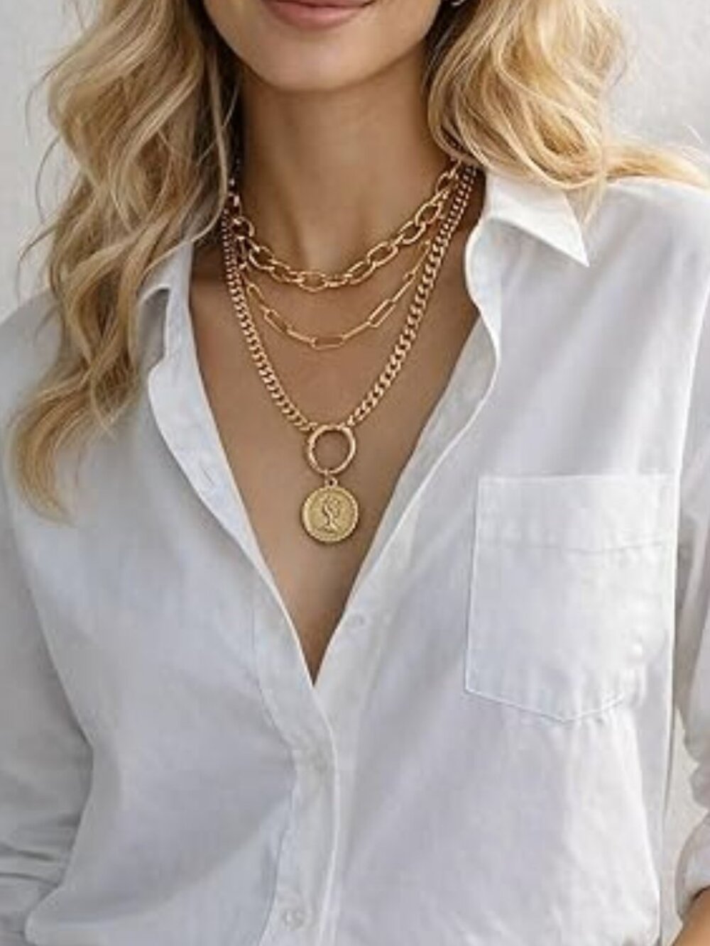 Gold Layered Chunky Cuban Link Choker Necklace Trendy‎ Statement Piece